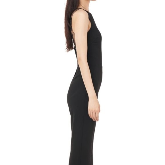 🆕️ NEW LOVE, THEIA Sequin Lace Illusion Back Sleeveless Crepe Jumpsuit 2 - Picture 4 of 10